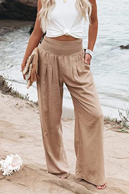 High-Waist Cotton Linen Palazzo Pants