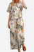 Woman wearing a floral printed loose fit co-ord set with short sleeves and wide-leg trousers, styled casually with sandals