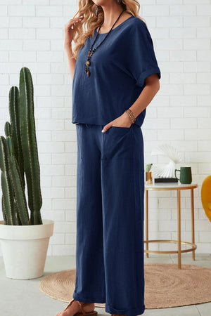 Classy & Laid Back Lifestyle: Rolled Cuff Top And Patch Pocket Pants Set