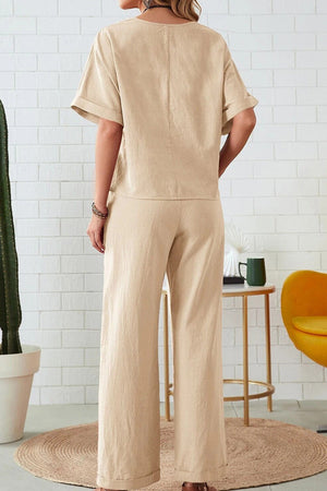 Classy & Laid Back Lifestyle: Rolled Cuff Top And Patch Pocket Pants Set