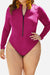 Coverage & Confidence: Zip Front Long Sleeve One Piece Swimsuit