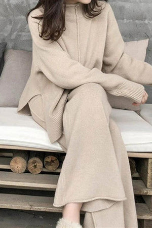 Feel Cozy but Stay in Style: High Neck Sweater Wide Leg Pant Set