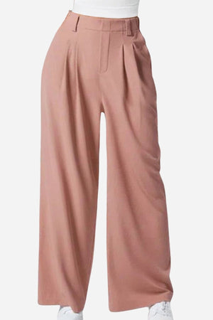 High-Waisted Plicated Wide Leg Waffle Pants