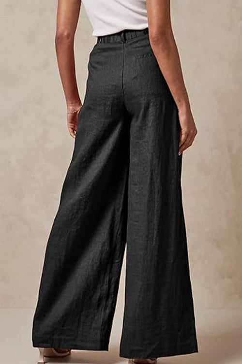 Wide Leg, High Waist, Elastic Waist Trousers With Pockets