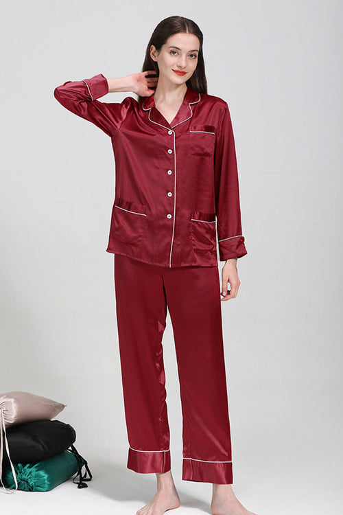 Long Sleeve Button-Up Mulberry Silk Pajamas