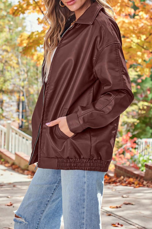 Oversized Faux Leather Motorcycle Jacket