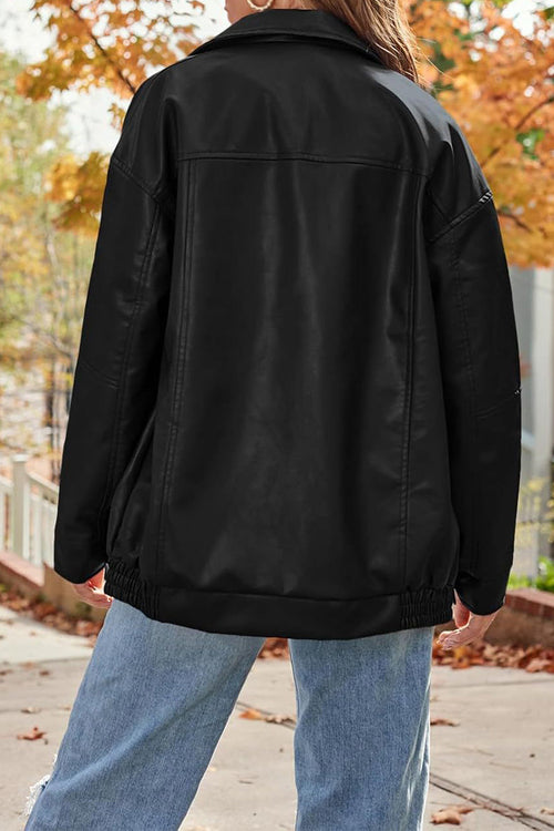 Oversized Faux Leather Motorcycle Jacket