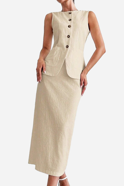 Flattering Cotton-Linen Blend Sleeveless Vest Two-Piece