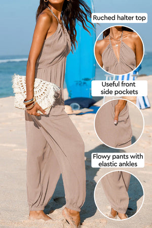 Sunshine On Sand Halter-Neck Jumpsuit