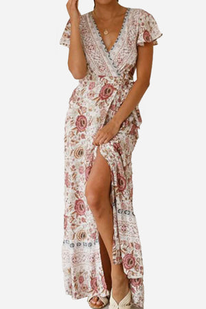 Bohemian Floral Print Wrap Dress