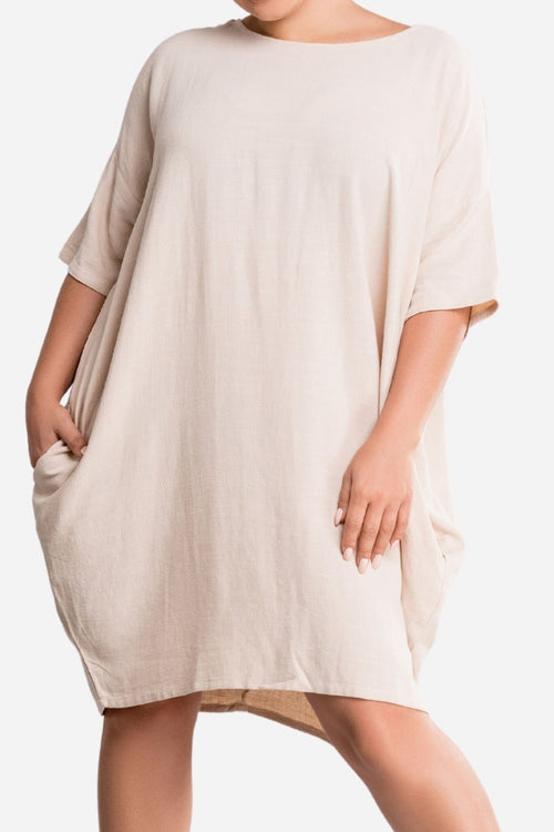 Nude Oversized Premium Linen Ovoid Dress