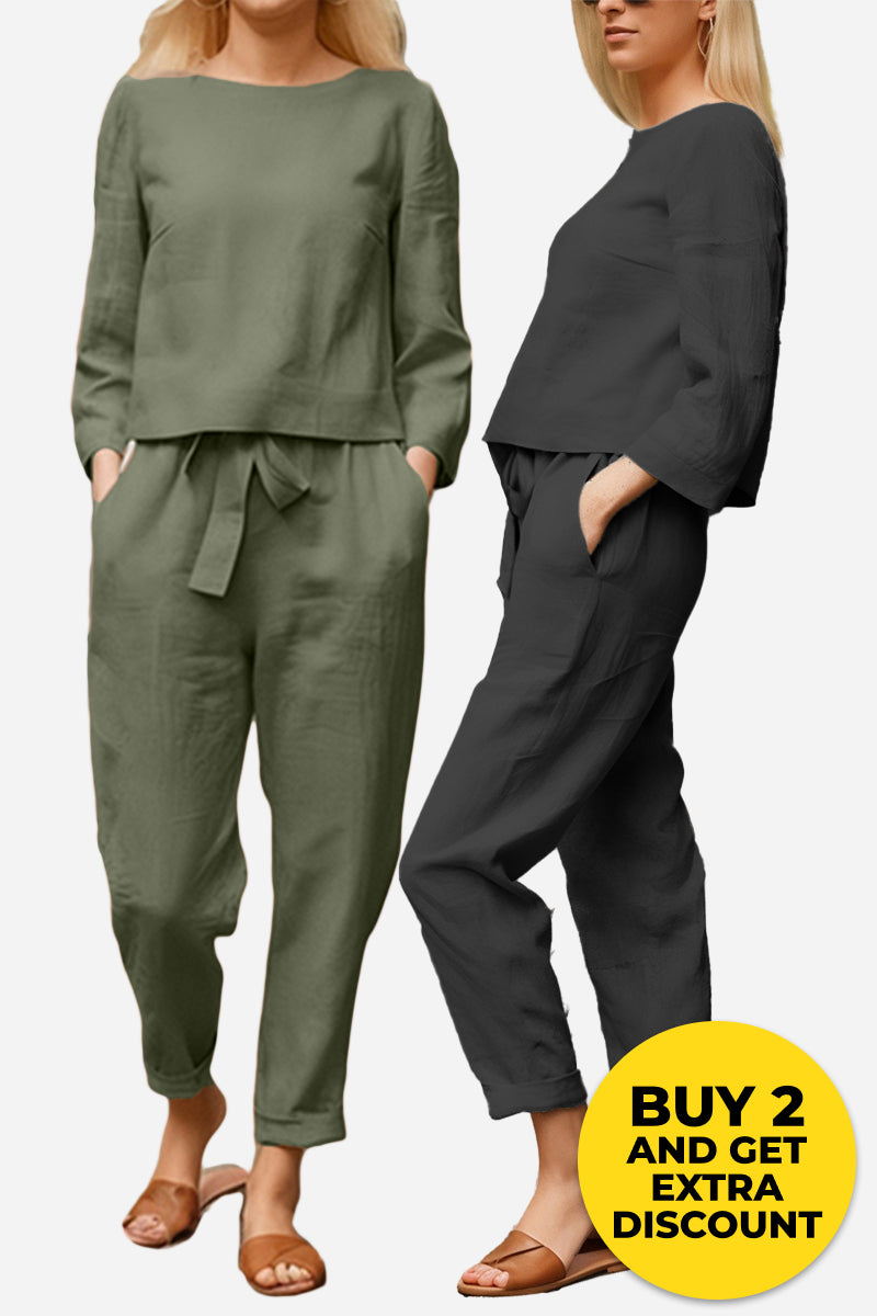 Retro Monochrome Linen Two-Piece Set 1+1