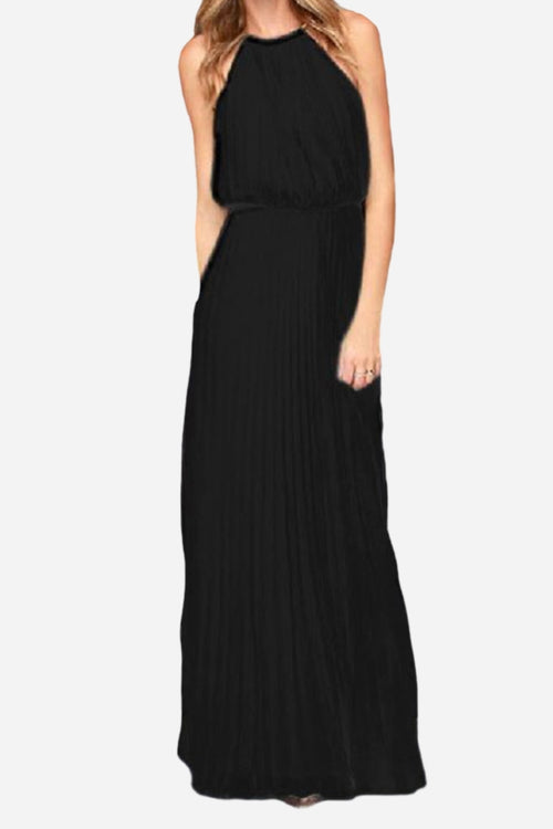 Sleeveless Belted Maxi Pleated Dress